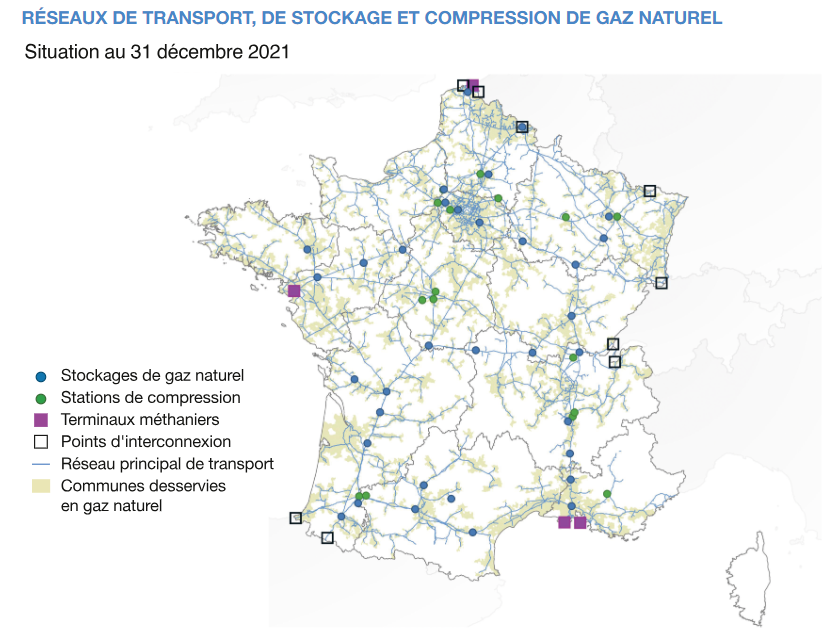 carte réseau gaz naturel